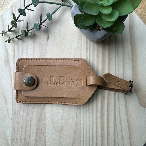 L.L. Bean Other - Vintage LL Bean Leather Luggage Bag Tag Snap Button‎ W/buckle Loop Tan Brown